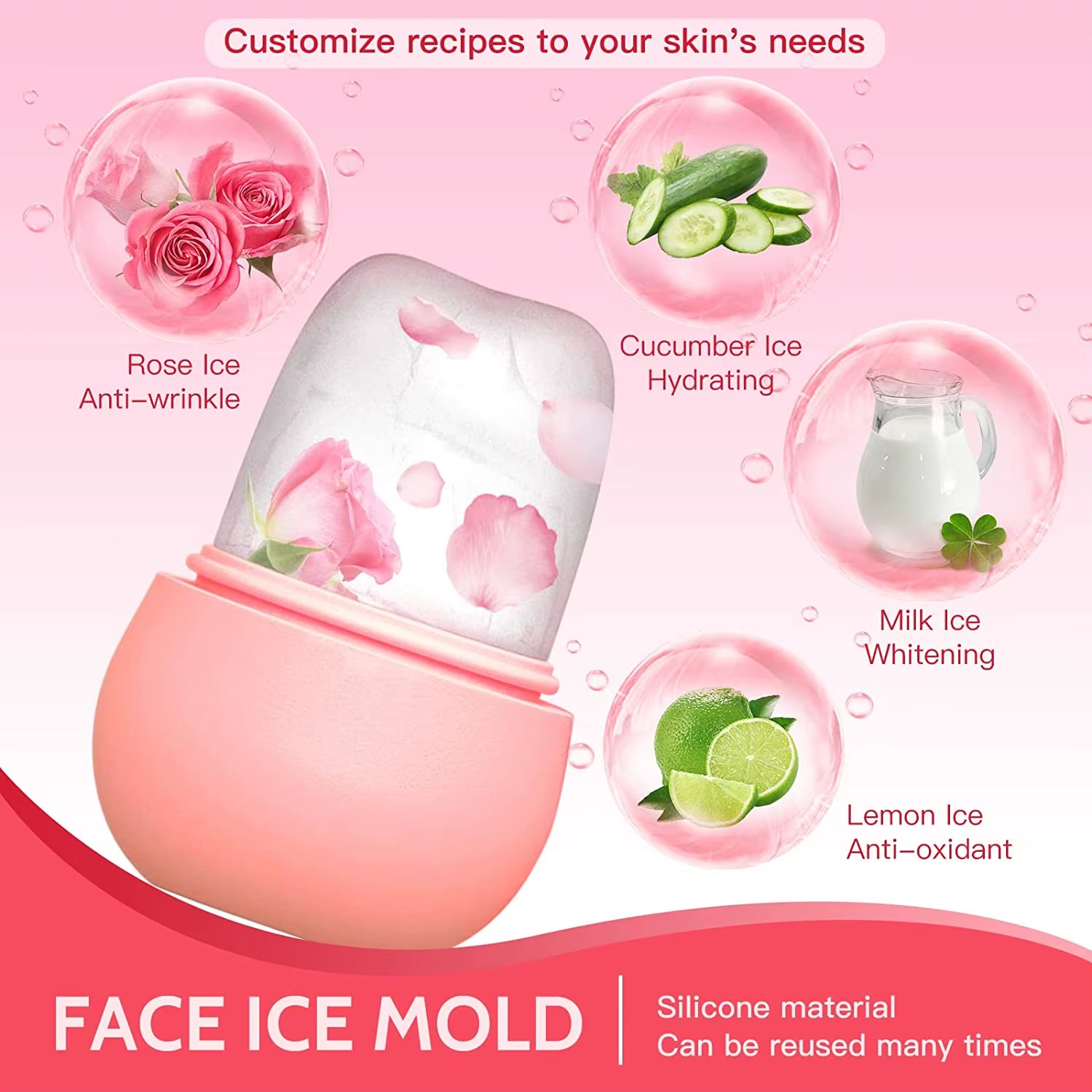 Ice Roller for Face Beauty Ice Roller with Cosmetic Brush Scrubber Mat Pad Cleaning Tool Skin Care Tools Perfect Gift for Women