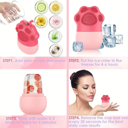 Ice Roller for Face Beauty Ice Roller with Cosmetic Brush Scrubber Mat Pad Cleaning Tool Skin Care Tools Perfect Gift for Women