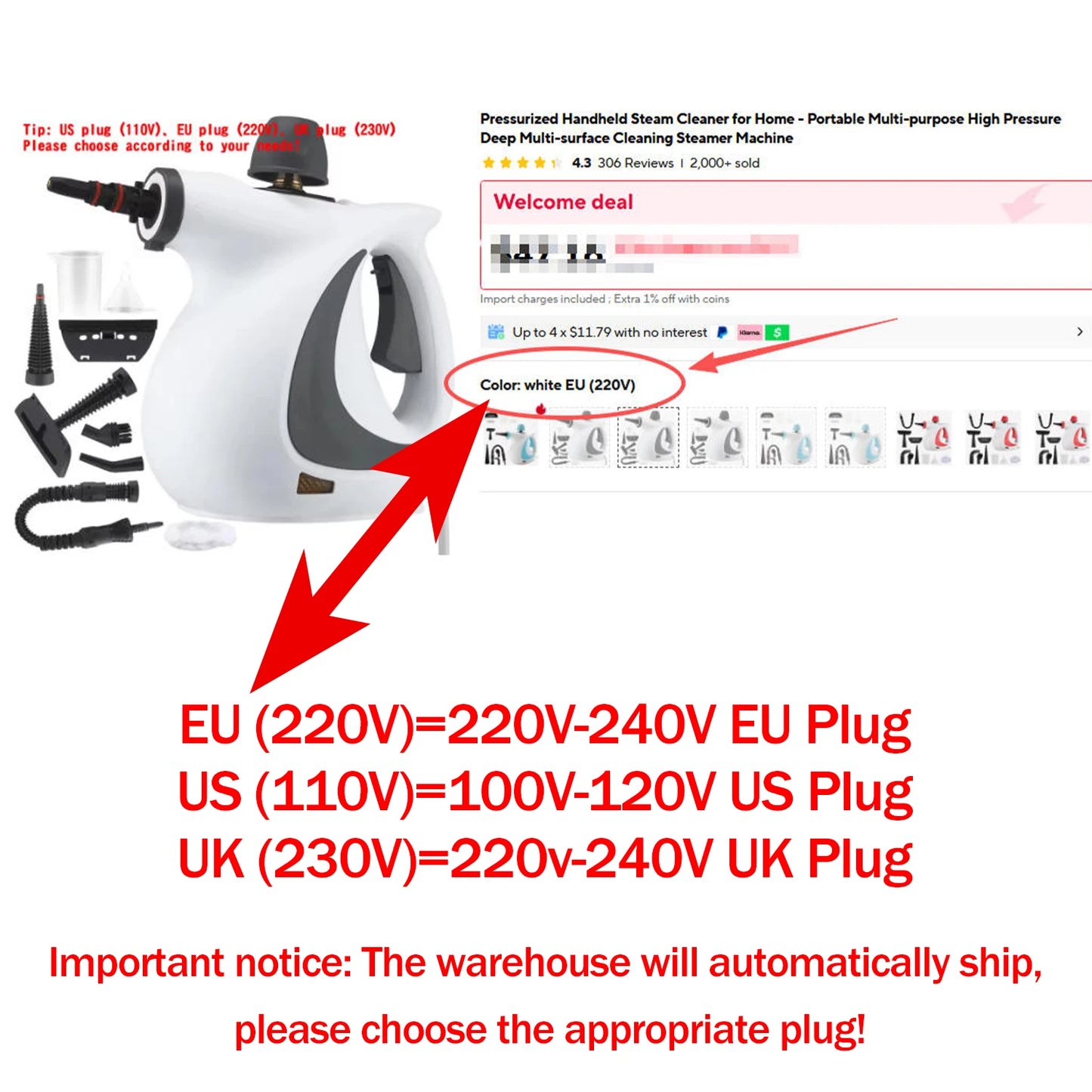 Pressurized Handheld Steam Cleaner for Home - Portable Multi-Purpose High Pressure Deep Multi-Surface Cleaning Steamer Machine